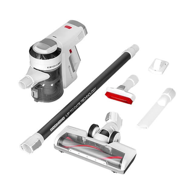 Беспроводной вертикальный пылесос, Redmond, RV-UR360, Мощность 350 Вт, Мощность всасывания 80 Вт, Емкость аккумулятора 2000 mAh, Время работы 25 мин, Объем пылесборника 2 л, Уровень шума 70 дБ, HEPA H13, Подсветка зоны уборки, Белый