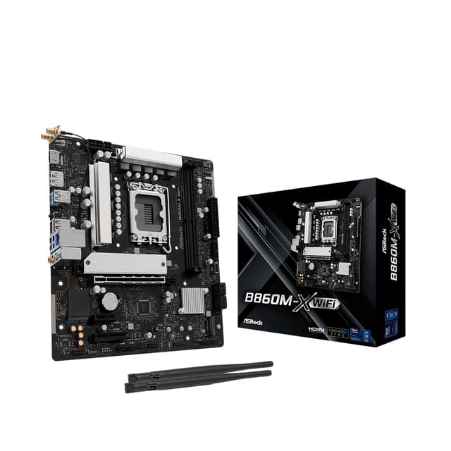 Материнская плата, ASRock, B860M-X WIFI (4711581490413), LGA1851, B860, 2xDDR5 6400/9066+(OC), 4xSATA3, 2xM.2 (PCI-E 4.0x4), Raid, 1xDP, 1xHDMI, 1xPCI-Ex16, 1xPCI-Ex4, 1xPCI-Ex1, WiFi, mATX