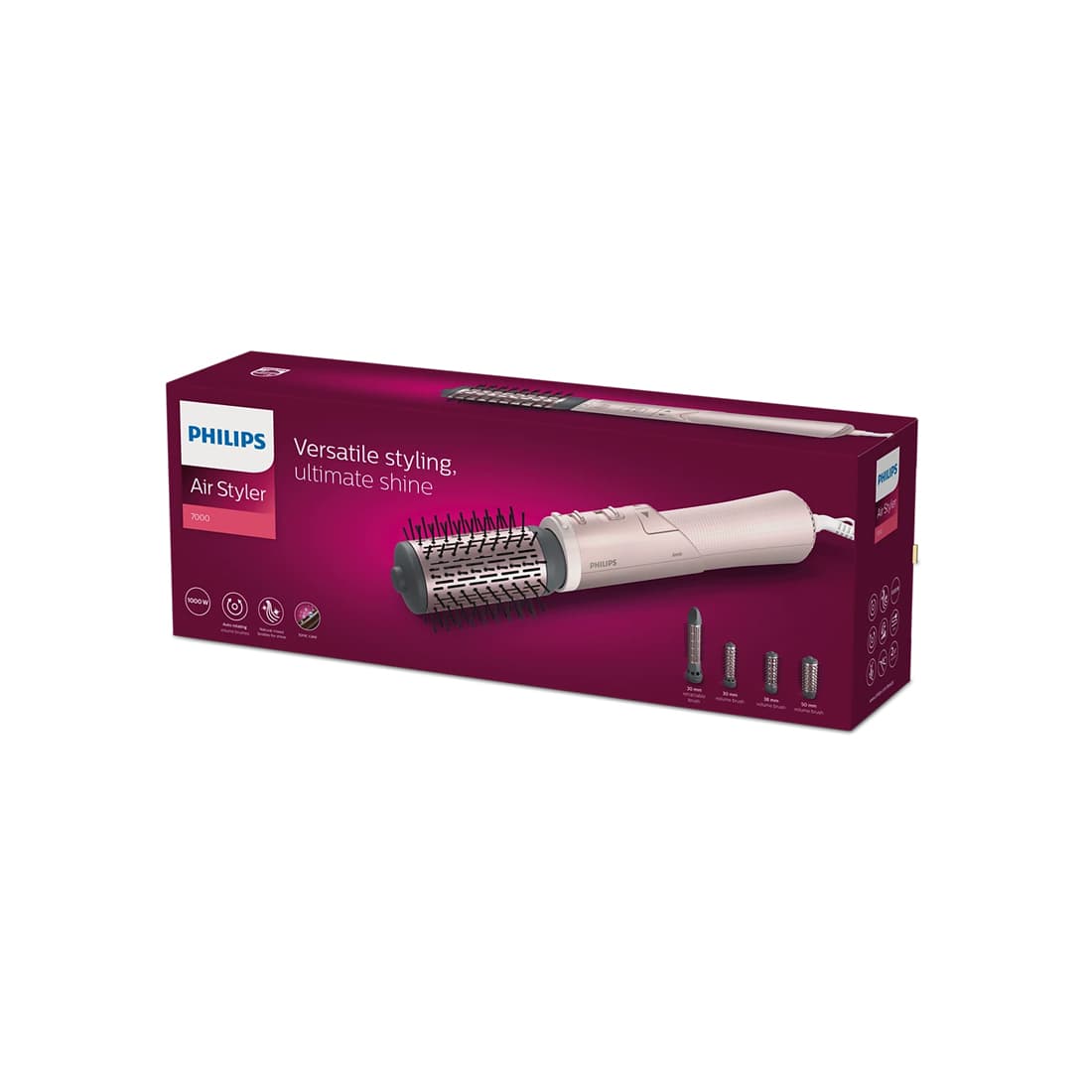 Вращающаяся фен-щётка, Philips, Серии 7000 BHA735/00, Мощность 1000 Вт, Турмалиновое керамическое покрытие, 3 режима нагрева, 2 скорости, Ионизация, Цвет розовый