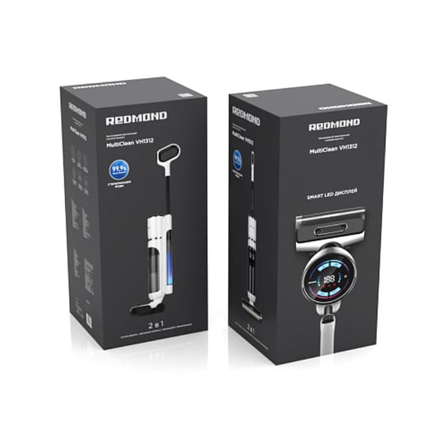Беспроводной вертикальный пылесос, Redmond, VH1312, Мощность 200 Вт,Тип уборки сухая влажная, Объем пылесборника 0.7л, HEPA H13, Уровень шума до 70 дБ, Белый/Черный