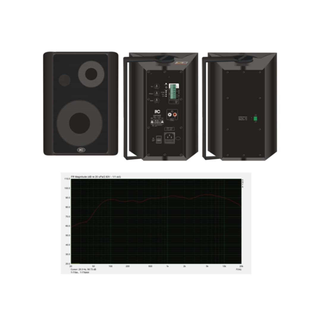 Громкоговоритель настенный, активный, ITC, T776A, Активный + пассивный (25Вт  2 @ 8),Двухполосный (6" + 1.5"),ABS-корпус, металлическая решётка, кронштейн,Чёрный цвет