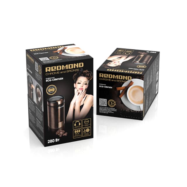 Кофемолка, Redmond, RCG-CBM1604,Максимальная мощность 280 Вт ,Система помола ротационный нож ,Регулировка степени помола нет ,Количество степеней помола 1 шт ,Максимальная доза для помола 50 г