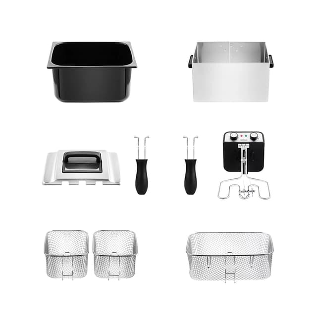 Фритюрница, Kitfort, КТ-2025, 3 корзины, Объем чаши 10 л, Объем корзин 2/4.7л, Длина шнура 0.93 м, Мощность 3270 Вт, Стальной