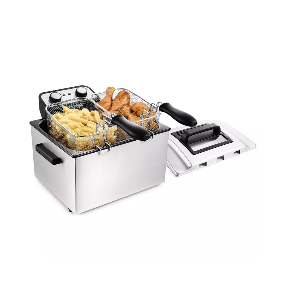 Фритюрница, Kitfort, КТ-2025, 3 корзины, Объем чаши 10 л, Объем корзин 2/4.7л, Длина шнура 0.93 м, Мощность 3270 Вт, Стальной