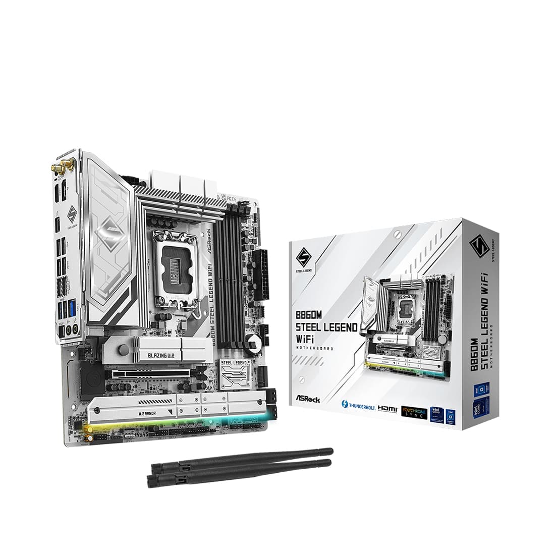 Материнская плата, ASRock, B860M STEEL LEGEND WIFI (4711581490215), LGA1851, B860, 4xDDR5 8666(OC)/5600/4800/4400, 4xSATA3, 4xM.2 (3*PCI-E 4.0x4, 1*PCI-E 5.0x4), Raid, 1*DP, 1*HDMI, 1*Intel® Thunderbolt™ 4, 1xPCI-Ex16, WiFi, mATX