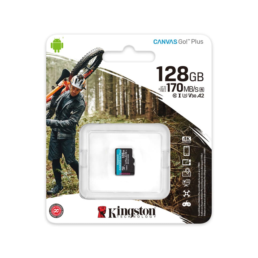Карта памяти, Kingston, SDCG3/128GBSP, MicroSDXC 128GB, Canvas Go Plus, A2, U3, V30, без адаптера