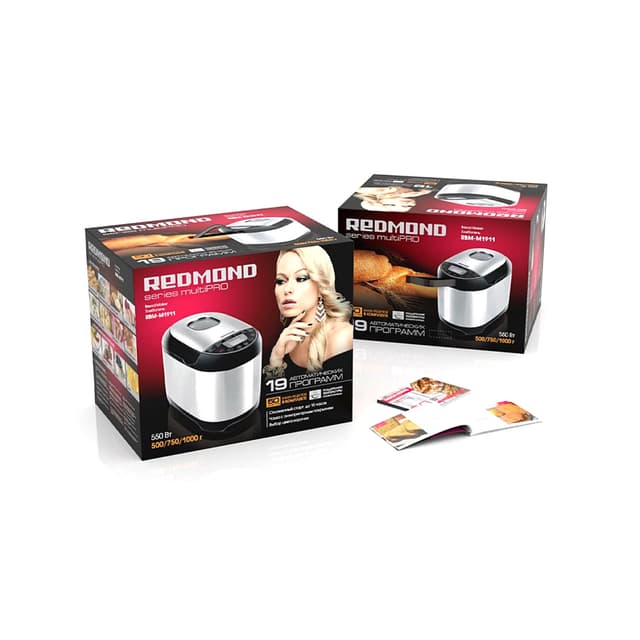 Хлебопечь, Redmond, RBM-M1911, 550 Вт, Количество программ 11, Таймер, Смотровое окно, Размер выпечки 500/1000гр, Выбор корочки, ЖК дисплей, Черный-металлик