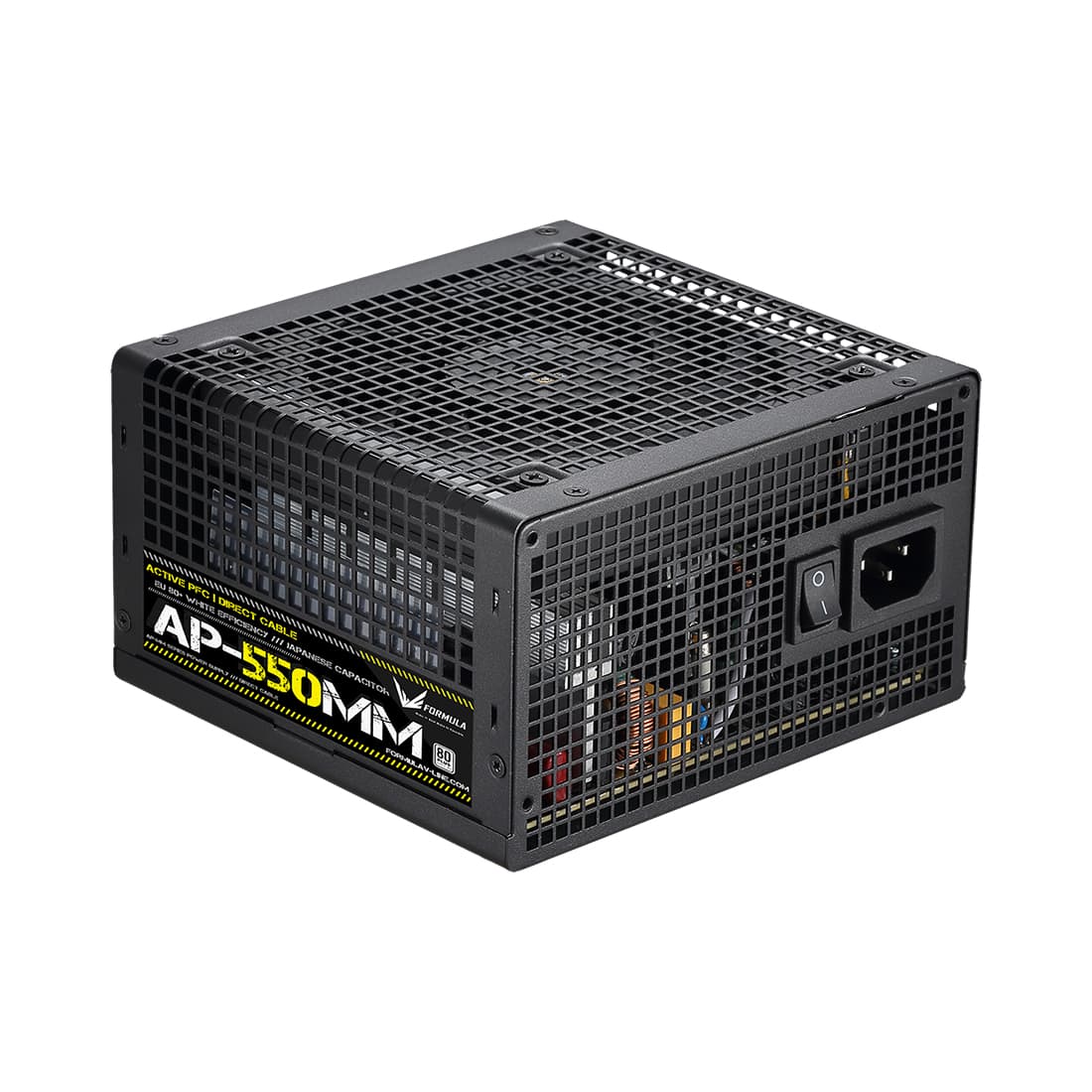 Блок питания, Formula V, AP-550MM, 550W, ATX, APFC, 20+4 pin, 4+4pin, 6*Sata, 2*Molex, 1*PCI-E 6+2 pin, Вентилятор 12см, Кабель питания, Чёрный