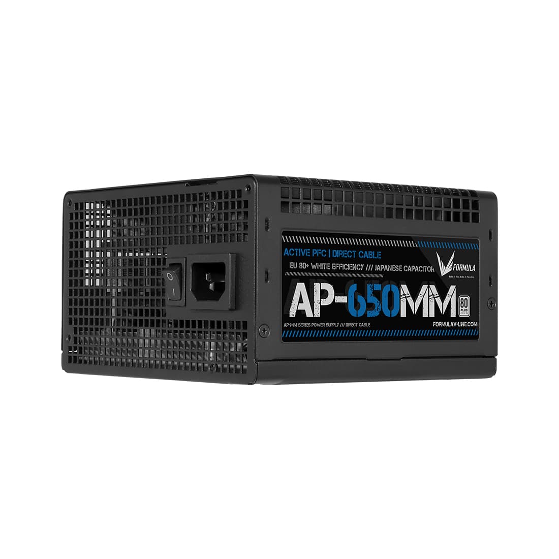 Блок питания, Formula V, AP-650MM, 650W, ATX, APFC, 20+4 pin, 4+4pin, 6*Sata, 2*Molex, 2*PCI-E 6+2 pin, Вентилятор 12см, Кабель питания, Чёрный