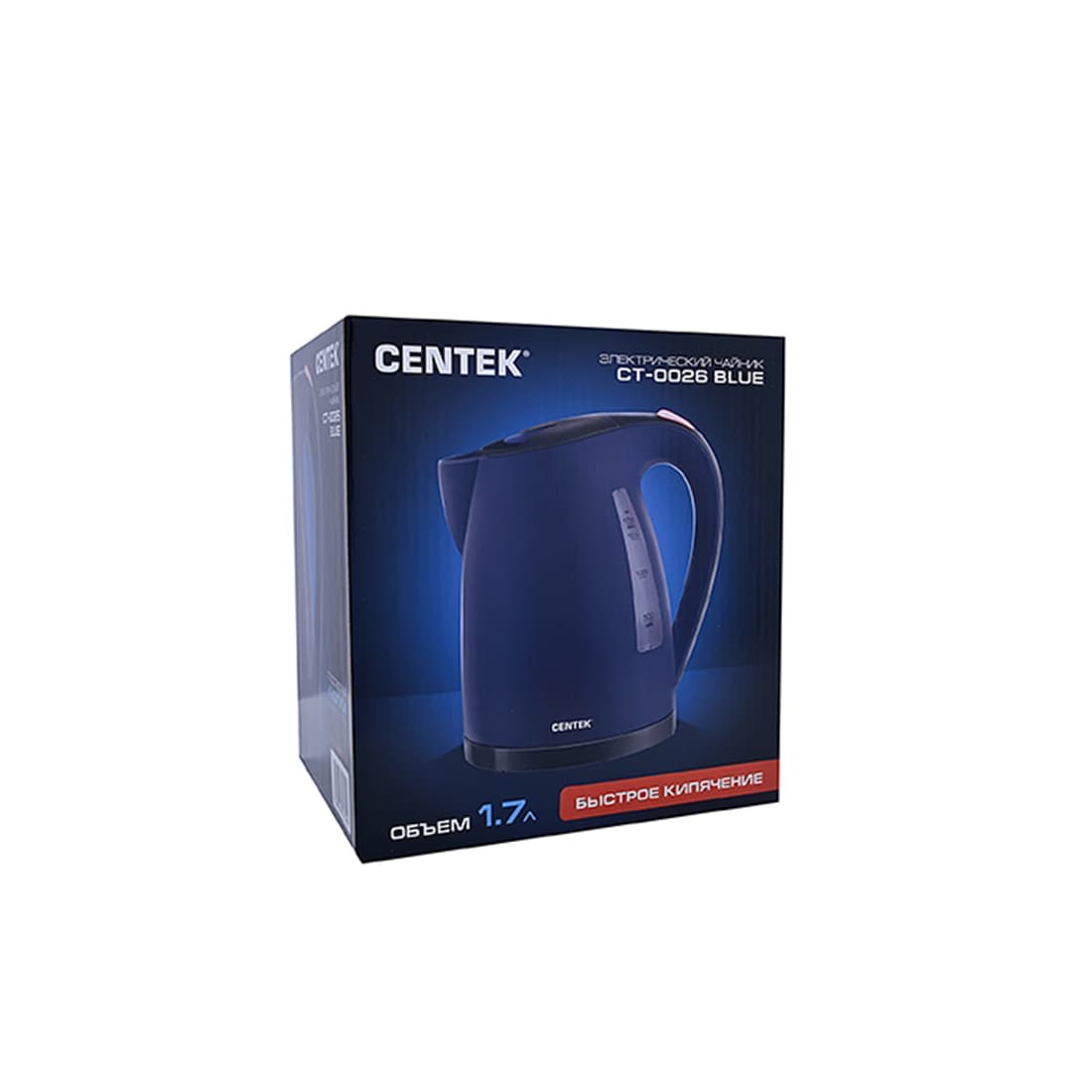 Чайник электрический, Centek, CT-0026, 1.7л, 2200Вт, LED, Матовый корпус, Защита от включения без воды, Синий
