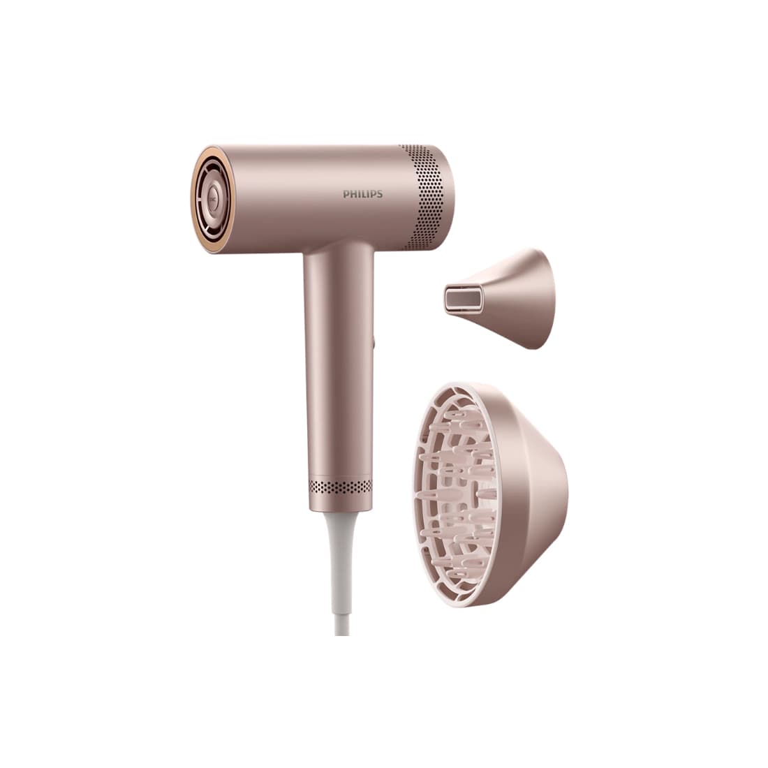 Фен, Philips, Серии 8000 BHD837/10, DC-мотор, Мощность 1400 Вт , Магнитный диффузор, 3 скорости, 7 температурных режимов, Режим автоочистки, Длина шнура 2 м, Цвет розовый