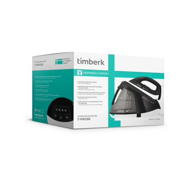 Парогенератор, Timberk, T-PSG50, Мощность 2600 Вт, Подошва ceramic micro, Самоочистка от накипи, Материал подошвы керамика, Объем резервуара для воды 1800 мл , Цвет черный