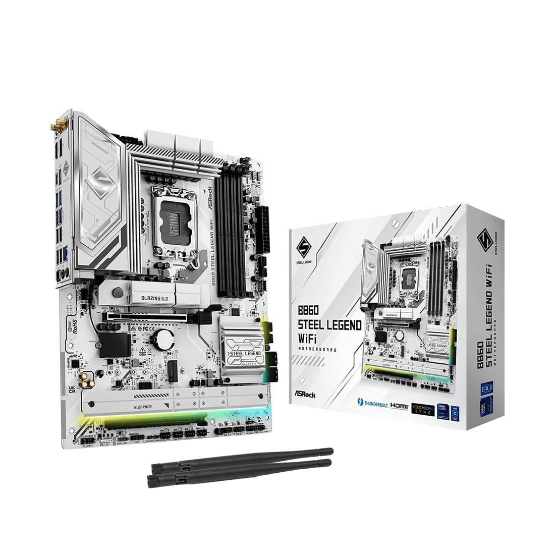 Материнская плата, ASRock, B860 STEEL LEGEND WIFI (4711581490123), LGA1851, B860, 4xDDR5 4400/4800/5600/8666+(OC), 4xSATA3, 4xM.2 (3*PCI-E 4.0x4, 1*PCI-E 4.0x2), Raid, 1xDP, 1xHDMI, 1xIntel® Thunderbolt™ 4, 2xPCI-Ex16, WiFi, ATX