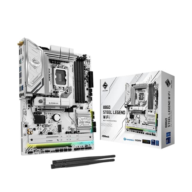 Материнская плата, ASRock, B860 STEEL LEGEND WIFI (4711581490123), LGA1851, B860, 4xDDR5 4400/4800/5600/8666+(OC), 4xSATA3, 4xM.2 (3*PCI-E 4.0x4, 1*PCI-E 4.0x2), Raid, 1xDP, 1xHDMI, 1xIntel® Thunderbolt™ 4, 2xPCI-Ex16, WiFi, ATX