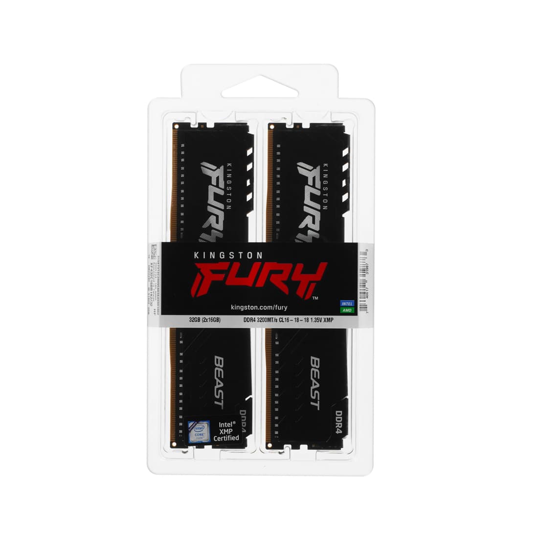 Комплект модулей памяти, Kingston, FURY Beast KF432C16BB1K2/32WP, DDR4, 32GB (Kit 2x16GB) 3200MHz Чёрный, DIMM <PC4-25600/3200MHz>