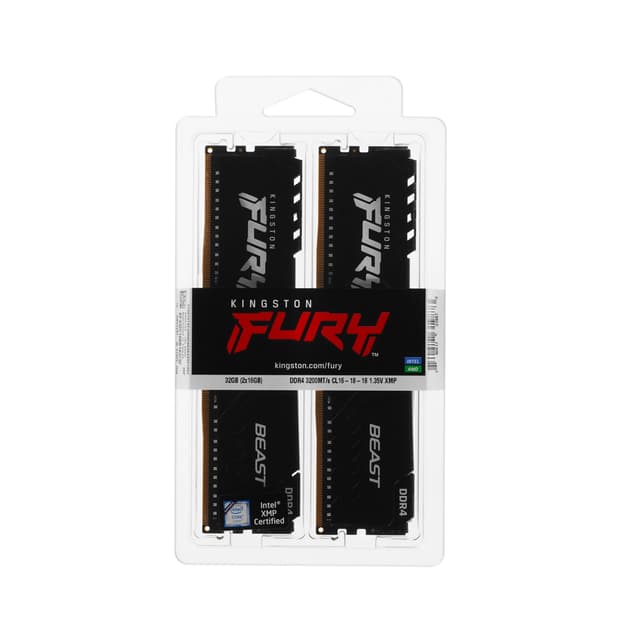 Комплект модулей памяти, Kingston, FURY Beast KF432C16BB1K2/32WP, DDR4, 32GB (Kit 2x16GB) 3200MHz Чёрный, DIMM <PC4-25600/3200MHz>
