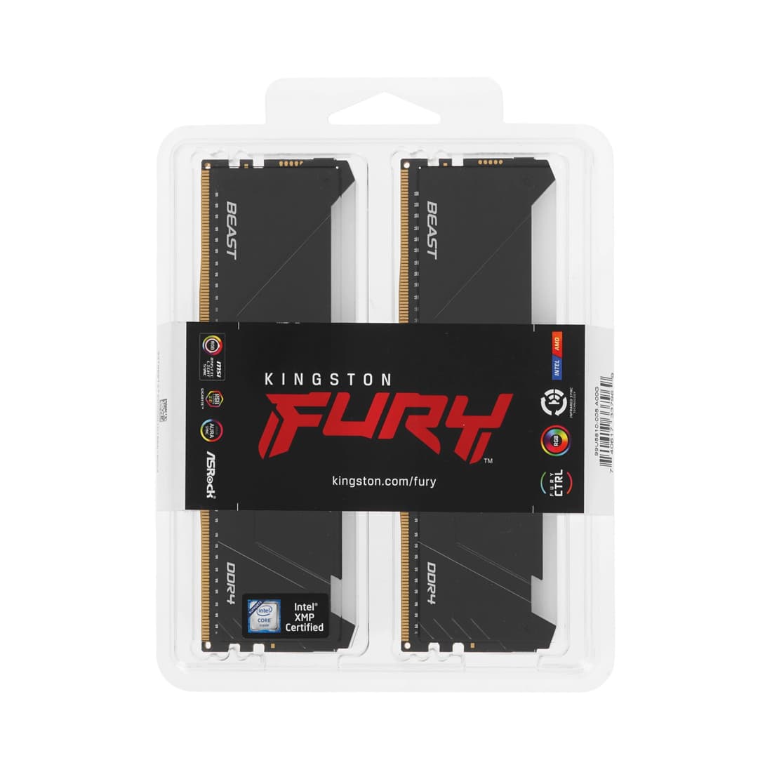 Комплект модулей памяти, Kingston, FURY Beast RGB KF432C16BB12AK2/32WP, DDR4, 32GB (Kit 2x16GB) 3200MHz Чёрный, DIMM <PC4-25600/3200MHz>