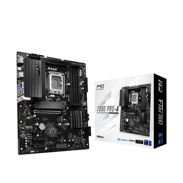 Материнская плата, ASRock, Z890 PRO-A (4710483947537), LGA1851, iZ890, 4xDDR5 4400/4800/5600/9066+(OC), 4xSATA3, 4xM.2 (3*PCI-E 4.0x4, 1*PCI-E 4.0x4 & SATA), Raid, 1xHDMI, 1xDP, 1xIntel® Thunderbolt™ 4, 1xPCI-Ex16, 1xPCI-Ex1, 2xPCI-Ex4, ATX