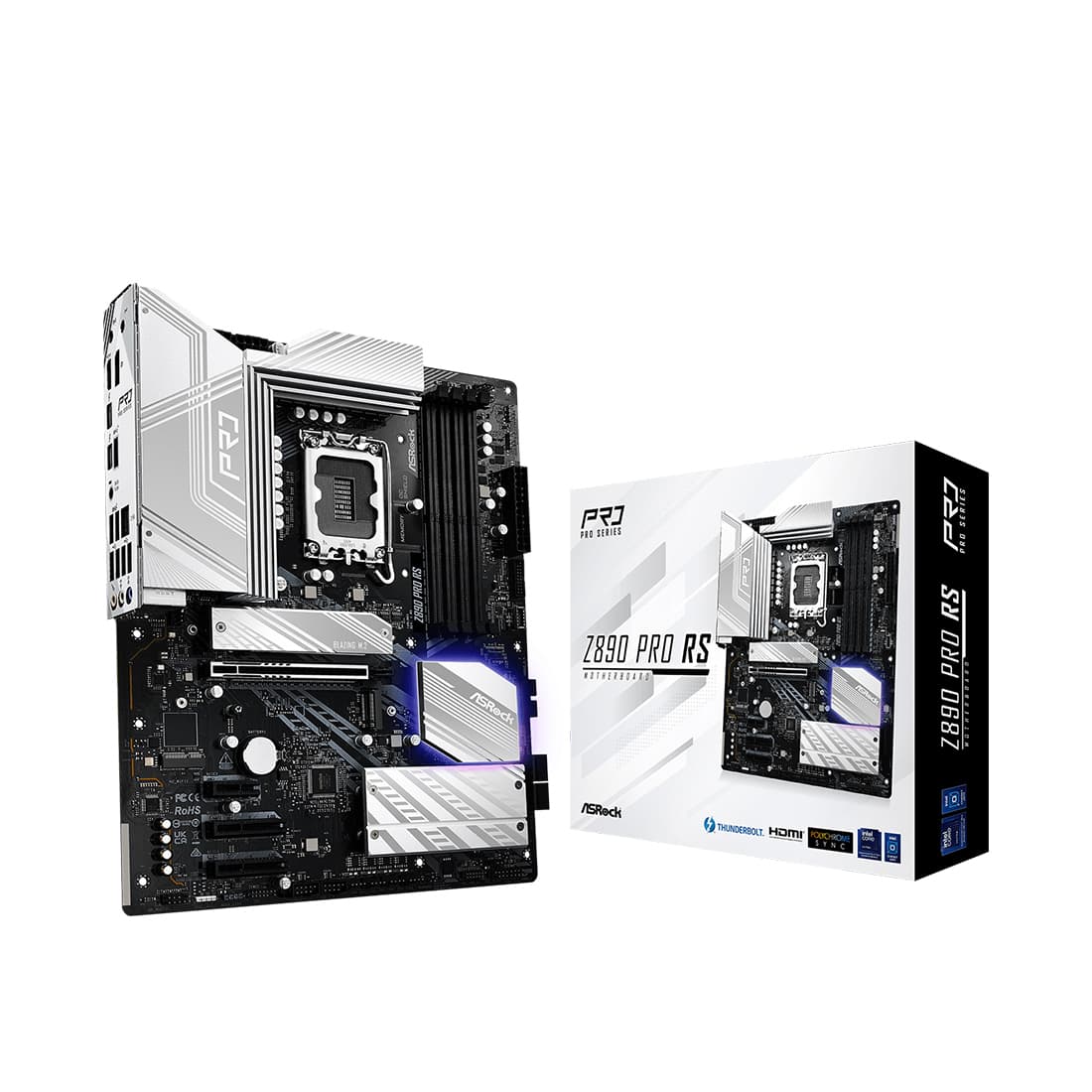 Материнская плата, ASRock, Z890 PRO RS (4710483947452), LGA1851, iZ890, 4xDDR5 4400/4800/5600/9066+(OC), 4xSATA3, 4xM.2 (3*PCI-E 4.0x4, 1*PCI-E 4.0x4 & SATA), Raid, 1xHDMI, 1xDP, 2xIntel® Thunderbolt™ 4, 1xPCI-Ex16, 1xPCI-Ex1, 2xPCI-Ex4, ATX