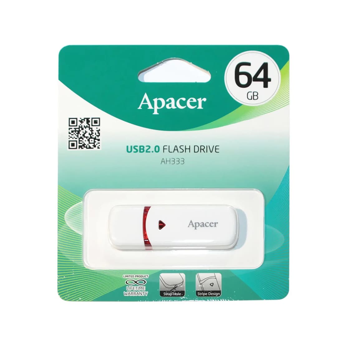 USB-накопитель, Apacer, AH333, AP64GAH333W-1, 64GB, USB 2.0, Белый