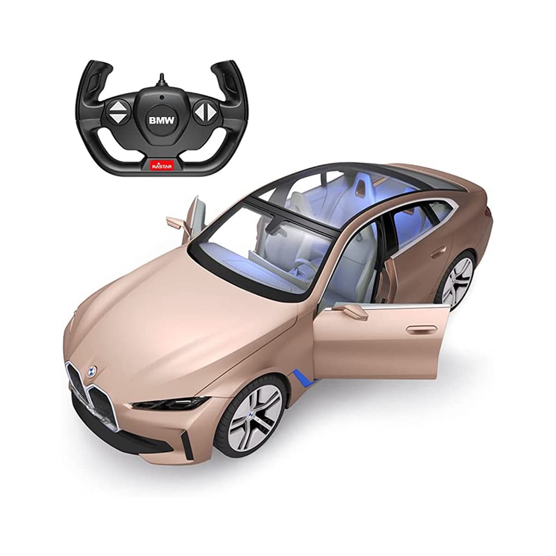 Радиоуправляемая машина, RASTAR, 98300G, 1:14, BMW i4 Concept, Пластик, Открывающиеся двери, Подсветка салона, 2.4GHz, Золотистая