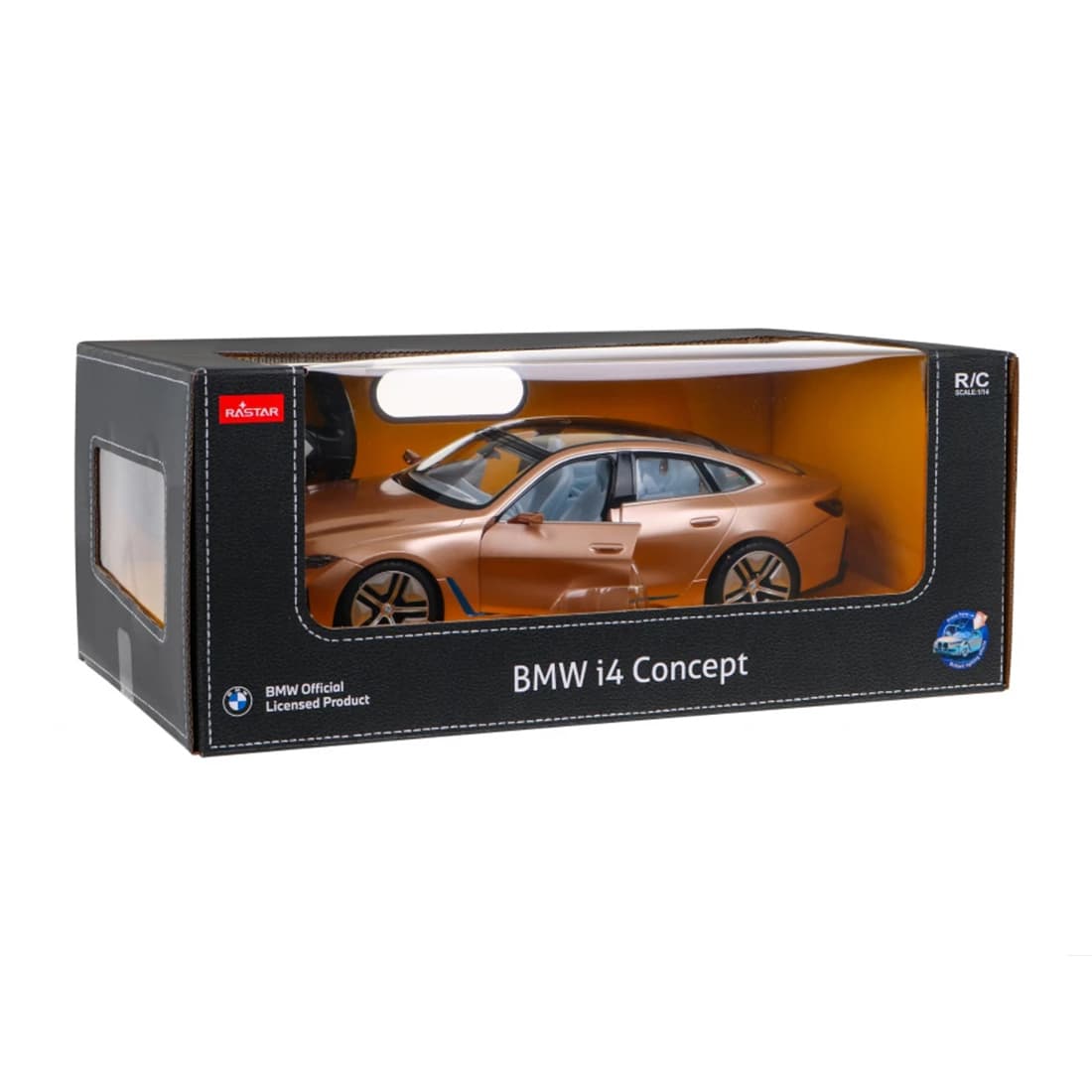 Радиоуправляемая машина, RASTAR, 98300G, 1:14, BMW i4 Concept, Пластик, Открывающиеся двери, Подсветка салона, 2.4GHz, Золотистая