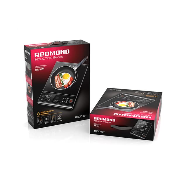 Индукционная плита, Redmond, RIC-4601, Мощность 1600 Вт, 6 автоматических программ, 8 уровней мощности, Автоотключение при снятии посуды, Черный