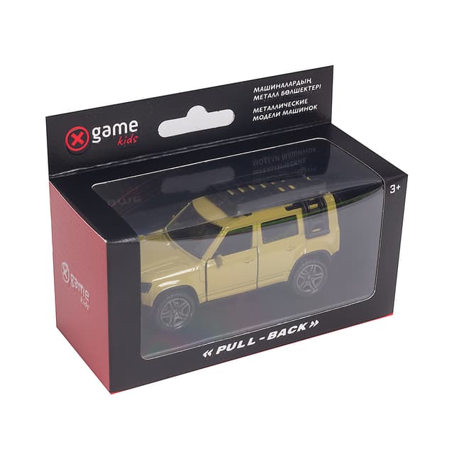 Металлическая машинка, X-Game Kids, 26440LG, 1:32, Длина 12 см, Открывающиеся двери, Pull-back двигатель, Светлый хаки, Цветная коробка