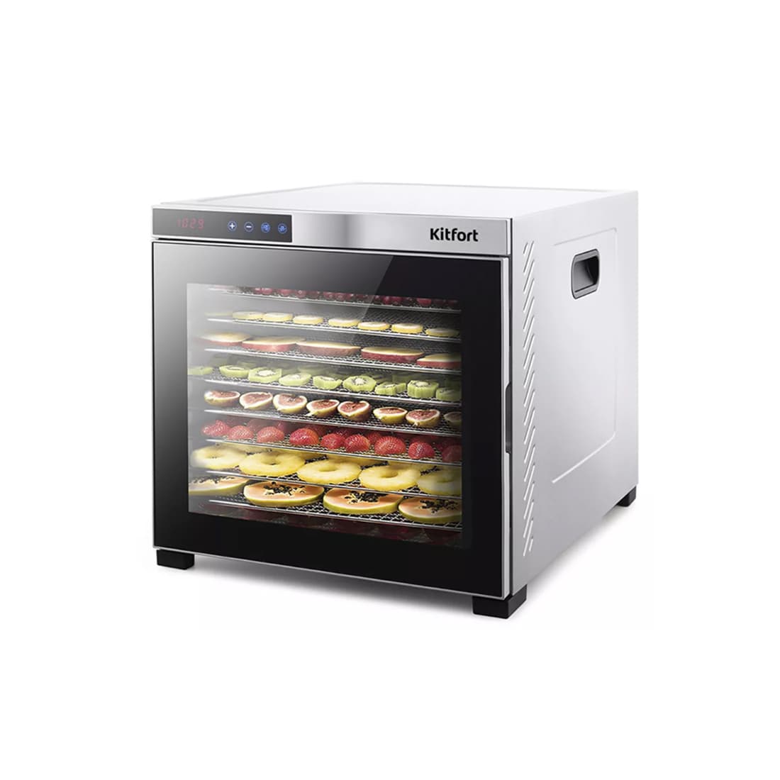 Сушилка для овощей и фруктов, Kitfort, КТ-1910, (Professional, Series), Количество поддонов 10, Мощность 1000 Вт, Обдув Горизонтальный, Цвет серый