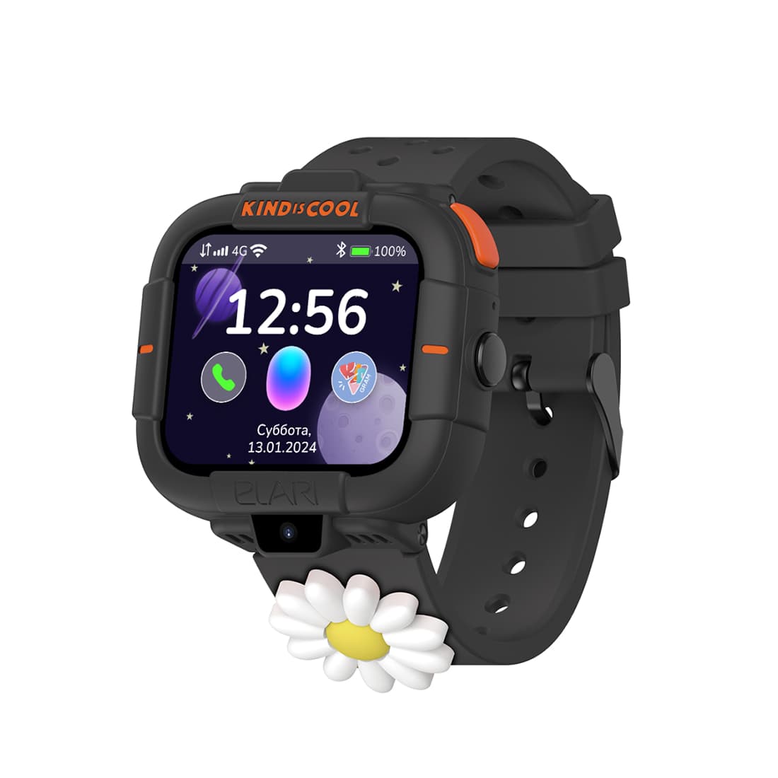 Смарт часы, Elari, KidPhone Masha and the Bear, IPS дисплей 1.7 дюйма, Разрешение 320 х 380, Водонепроницаемые (IP67), Аккумулятор 620 мАч, Время работы до 7 дней, Черный