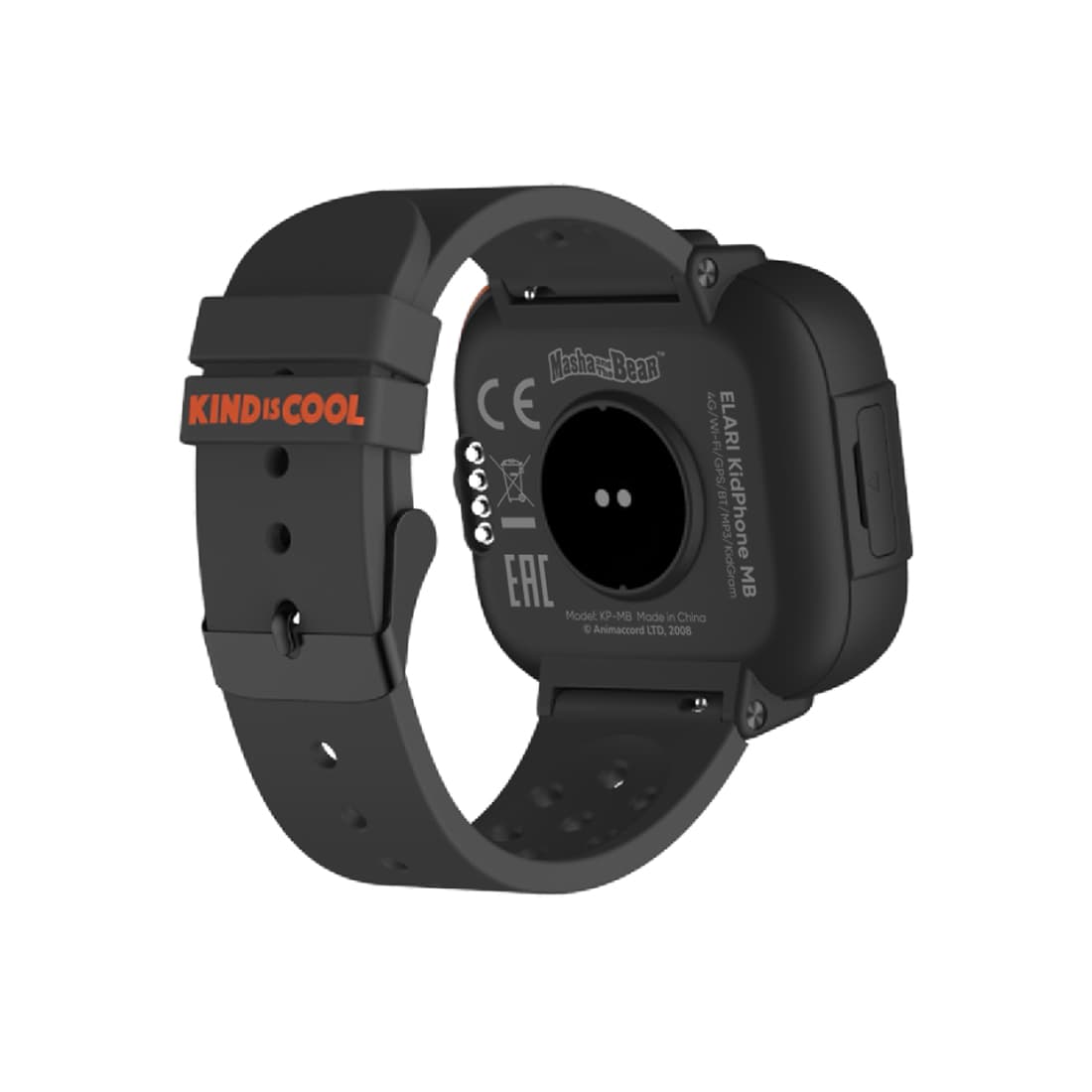 Смарт часы, Elari, KidPhone Masha and the Bear, IPS дисплей 1.7 дюйма, Разрешение 320 х 380, Водонепроницаемые (IP67), Аккумулятор 620 мАч, Время работы до 7 дней, Черный