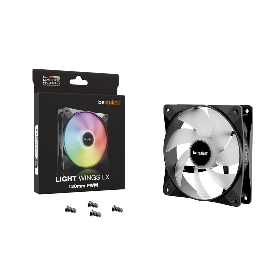 Вентилятор для компьютерного корпуса, Bequiet!, Light Wings LX 120mm PWM, BL120, 120мм ARGB LED вентилятор, 1600 об/мин, 51,4 - 87,5 CFM, 25,5 dB(A), 4-pin PWM/3-pin ARGB, 120*120*25мм, Черный