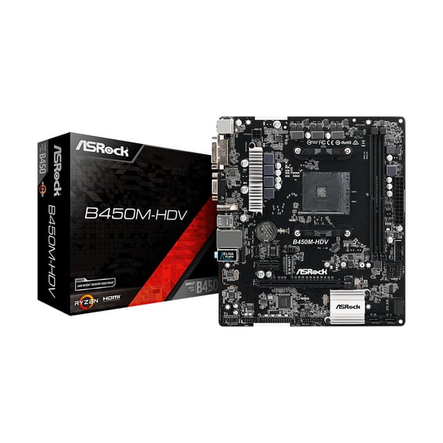 Материнская плата, ASRock, B450M-HDV R4.0 (4717677337617), AM4, B450, 2xDDR4 2400/2667/2933, 4xSATA3, 1xM.2 (PCI-E 3.0x2/x4 и SATA), 1xHDMI, 1xD-Sub, 1xDVI-D, 1xPCI-Ex16, 1xPCI-Ex1, mATX