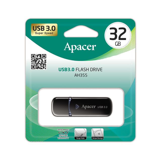 USB-накопитель, Apacer, AH355, AP32GAH355B-1, 32GB, USB 3.1, Чёрный