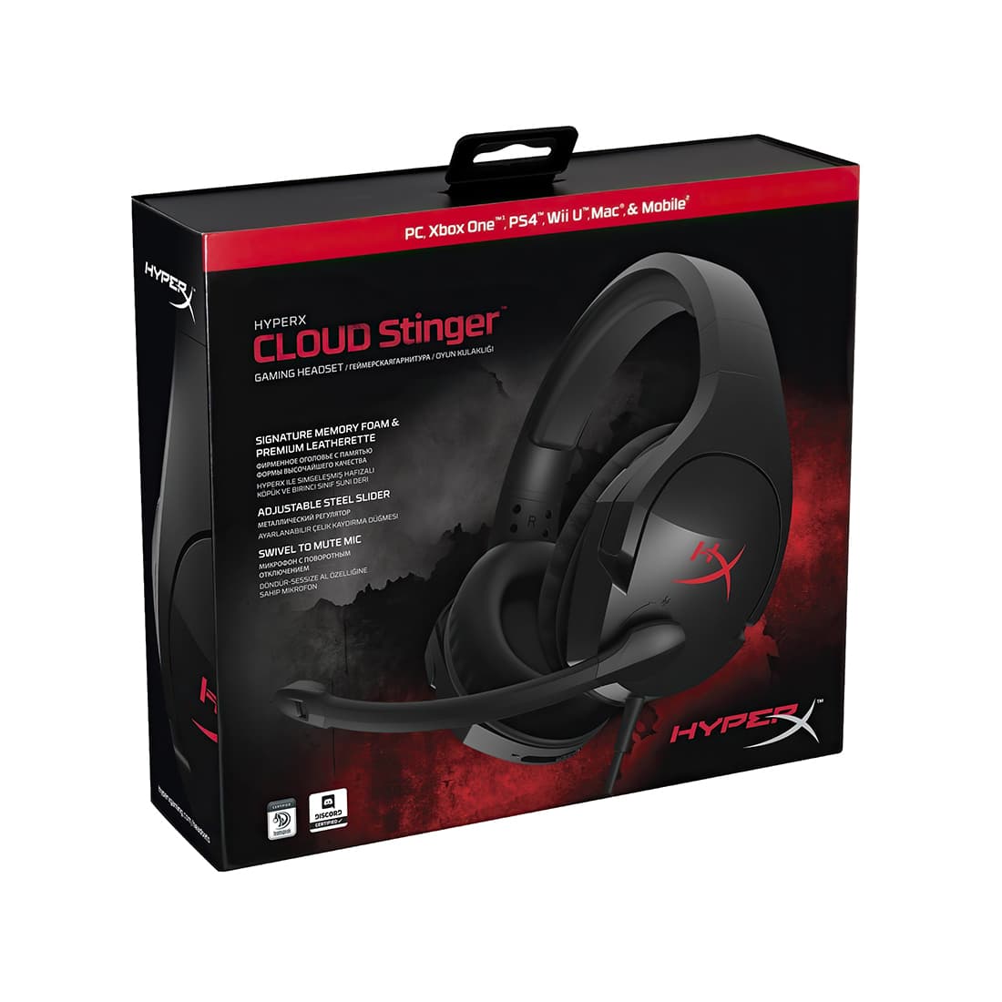 Гарнитура, HyperX, 4P5L7AX#ARL, HX-HSCS-BK/EE, Cloud Stinger, Микрофон поворотный гибкий, Динамики 50 мм, 30-500 мВт, 50-18000гц, 3.5 Mini Jack + удлинитель – 3,5 мм штекеры стерео и микрофона, Чёрный, Цветная коробка