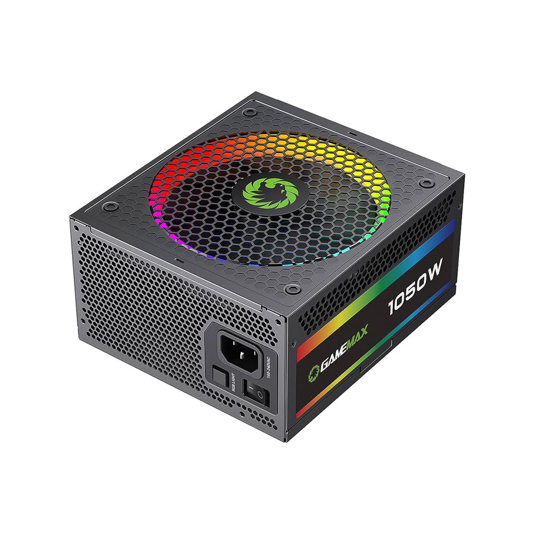 Блок питания, Gamemax, RGB-1050 PRO 5.1 Gold, 2109-1050B0053, 213610500027, 1050W, ATX 3.1, Gold, APFC, 20+4 pin, 2*4+4pin, 10*Sata, 3*Molex, 4*PCI-E 6+2 pin, 1*FDD, Modular, Вентилятор 14 см, Подсветка RGB, Чёрный