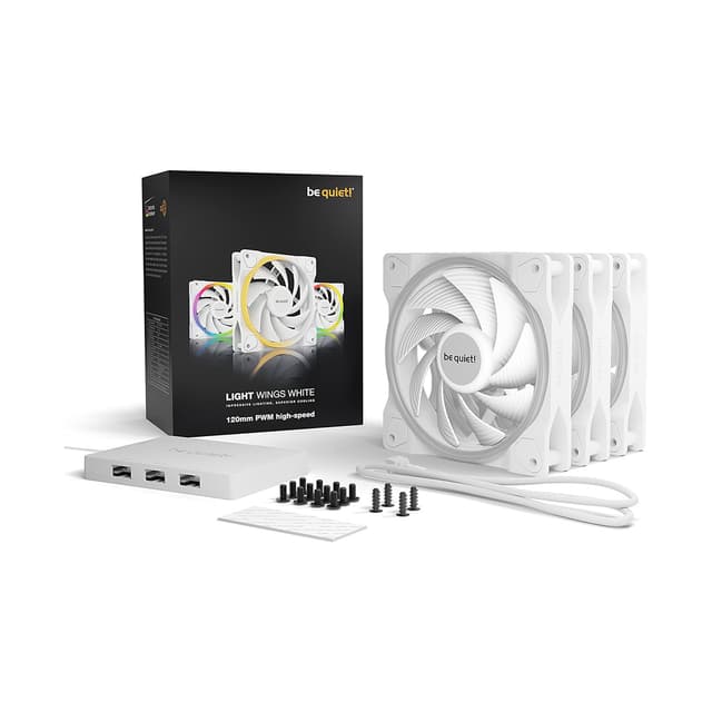 Вентилятор для компьютерного корпуса, Bequiet!, Light Wings, BL101, 3*120мм Light Wings White PWM high-speed, ARGB LED, 2500 об.мин, 52.3/88.86 CFM, 31 dB(A), 4-pin PWM/3-pin ARGB, 120 x 120 x 25мм, Белый