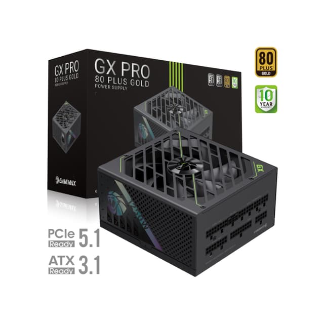 Блок питания, Gamemax, GX PRO 1250G, 2121-1250B0027, 1250W, Gold, ATX3.1, APFC, 20+4 pin, 1*4+4pin, 5*Sata, 3*Molex, 2*PCI-E 6+2 pin, 1*PCI-E 12+4pin, Modular, Вентилятор 13,5см, 160*150*85 см, Черный