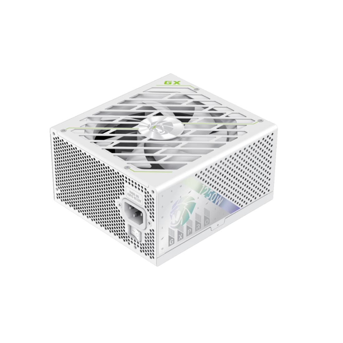 Блок питания, Gamemax, GX PRO 1250G WH, 2121-1250B0026, 1250W, Gold, ATX3.1, APFC, 20+4 pin, 1*4+4pin, 5*Sata, 3*Molex, 2*PCI-E 6+2 pin, 1*PCI-E 12+4pin, Modular, Вентилятор 13,5см, 160*150*85 см, Белый