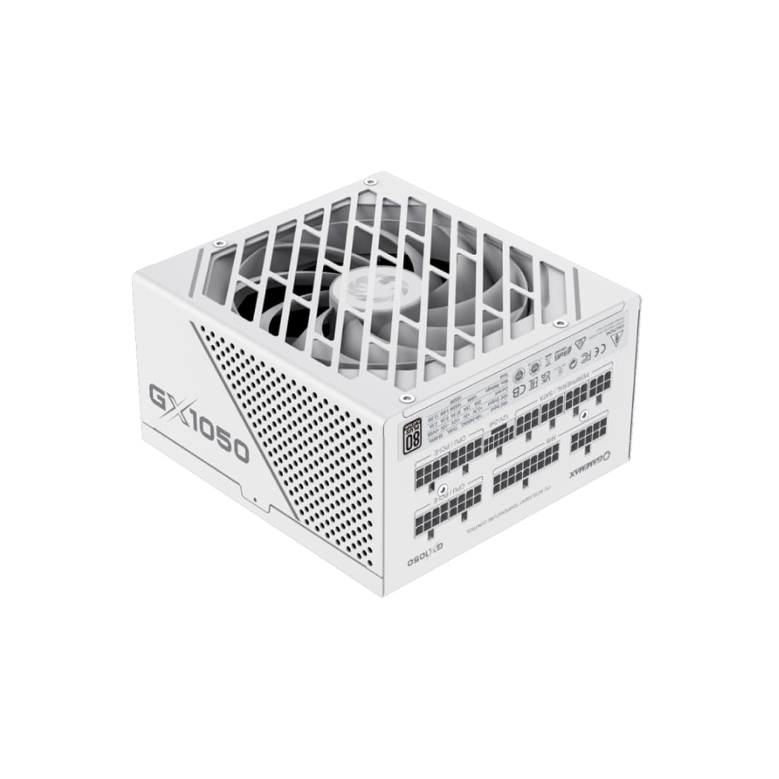 Блок питания, Gamemax, GX-1050 WT PCIE 5.0 ATX 3.0, 2121-1050B0036, 214610500021, ATX 3.0, Platinum, APFC, 20+4 pin, 2*4+4 pin, 10*Sata, 3*Molex, 4*PCI-E 6+2 pin, 12VHPWR, FDD, Модульный, Вентилятор 13,5см, Белый