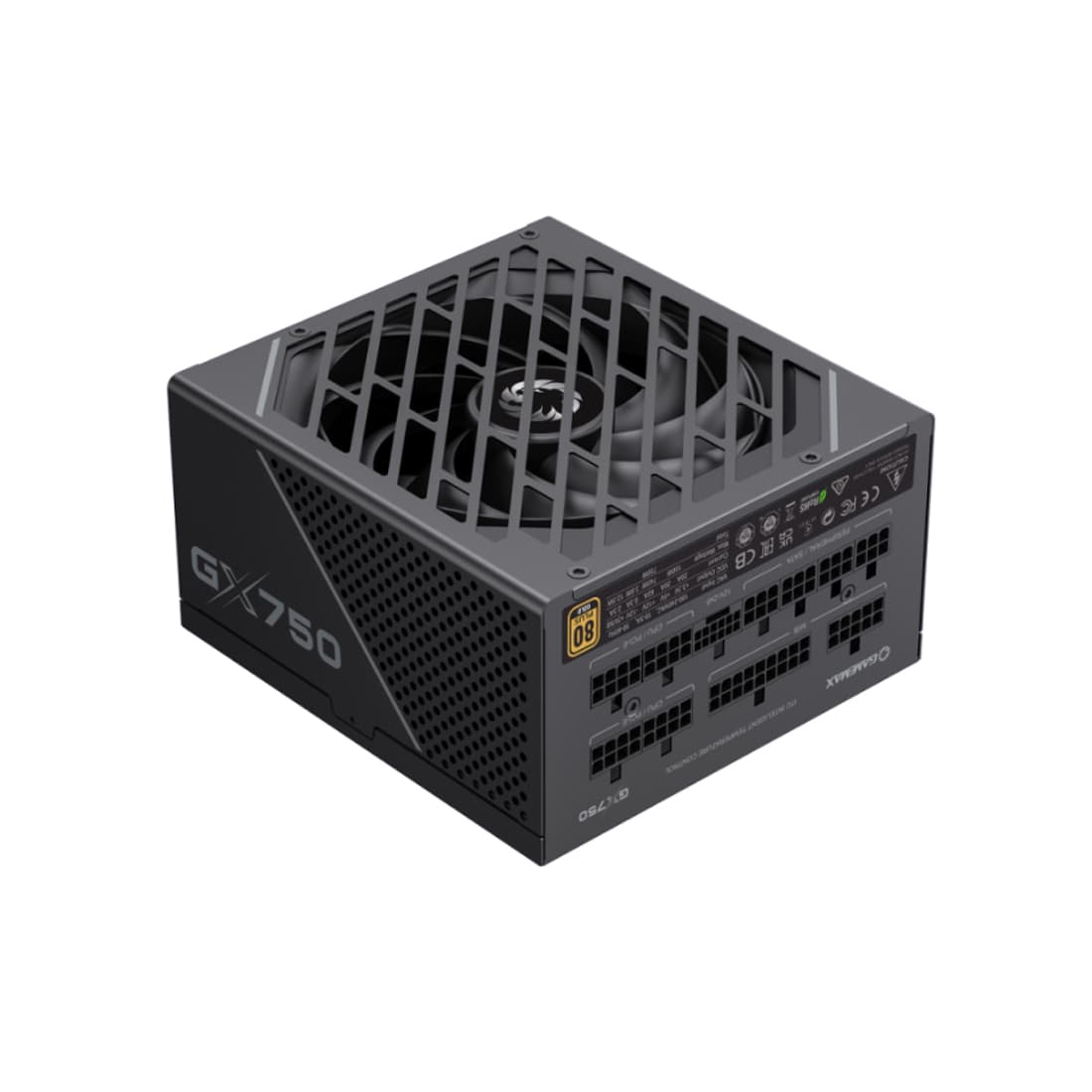 Блок питания, Gamemax, GX-750 PRO BK PCIE 5.0 ATX 3.1, 214607500022, 750W, ATX 3.1, Gold, APFC, 20+4 pin, 2*4+4 pin, 6*Sata, 3*Molex, 4*PCI-E 6+2 pin, 12VHPWR, Модульный, Вентилятор 13,5см, Чёрный