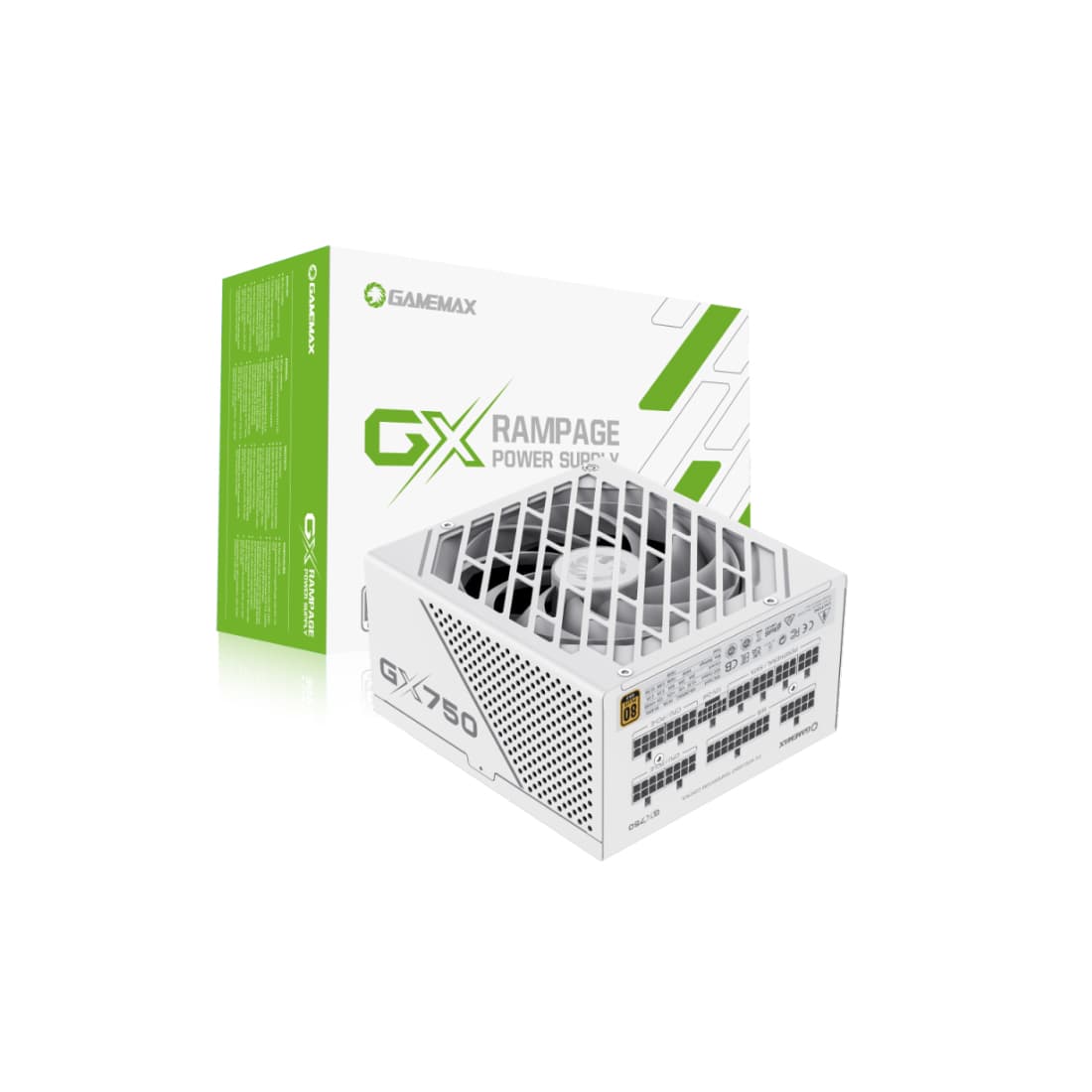 Блок питания, Gamemax, GX-750 PRO WT PCIE 5.0 ATX 3.1, 214607500021, ATX 3.1, Gold, APFC, 20+4 pin, 2*4+4 pin, 6*Sata, 3*Molex, 4*PCI-E 6+2 pin, 12VHPWR, Модульный, Вентилятор 13,5см, 160х150х86мм, Белый