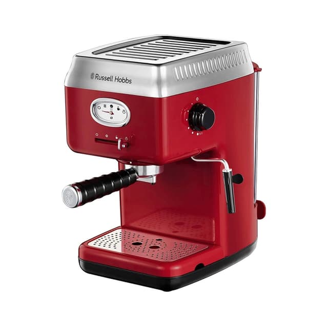 Кофеварка рожковая, Russell Hobbs, 28250-56, Мощность 1300Вт, Молотый тип используемого кофе, Объем 1.1л, Механическое управление, Давление 15 бар, Заваривание, Приготовление на пару, Предварительный нагрев, Красный