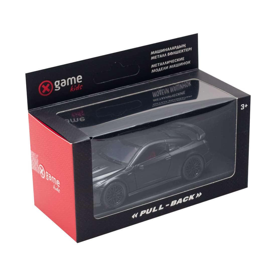 Металлическая машинка, X-Game Kids, 39600B, 1:32, Длина 12 см, Открывающиеся двери и багажник, Pull-back двигатель, Чёрная, Цветная коробка