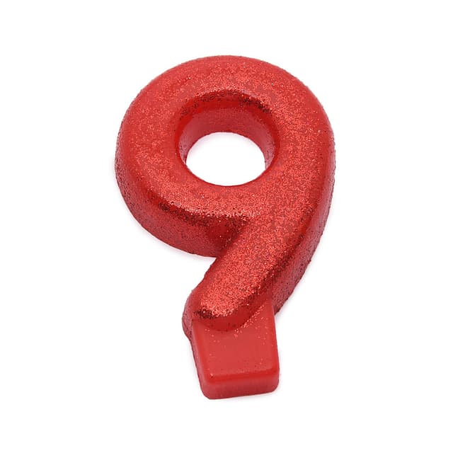 Свеча в форме цифры 9 ВЕСЁЛАЯ ЗАТЕЯ, 1502-2156, Цифра "9", Блестящая, Высота 7.6см, Стеарин, Красный металлик, Блистер