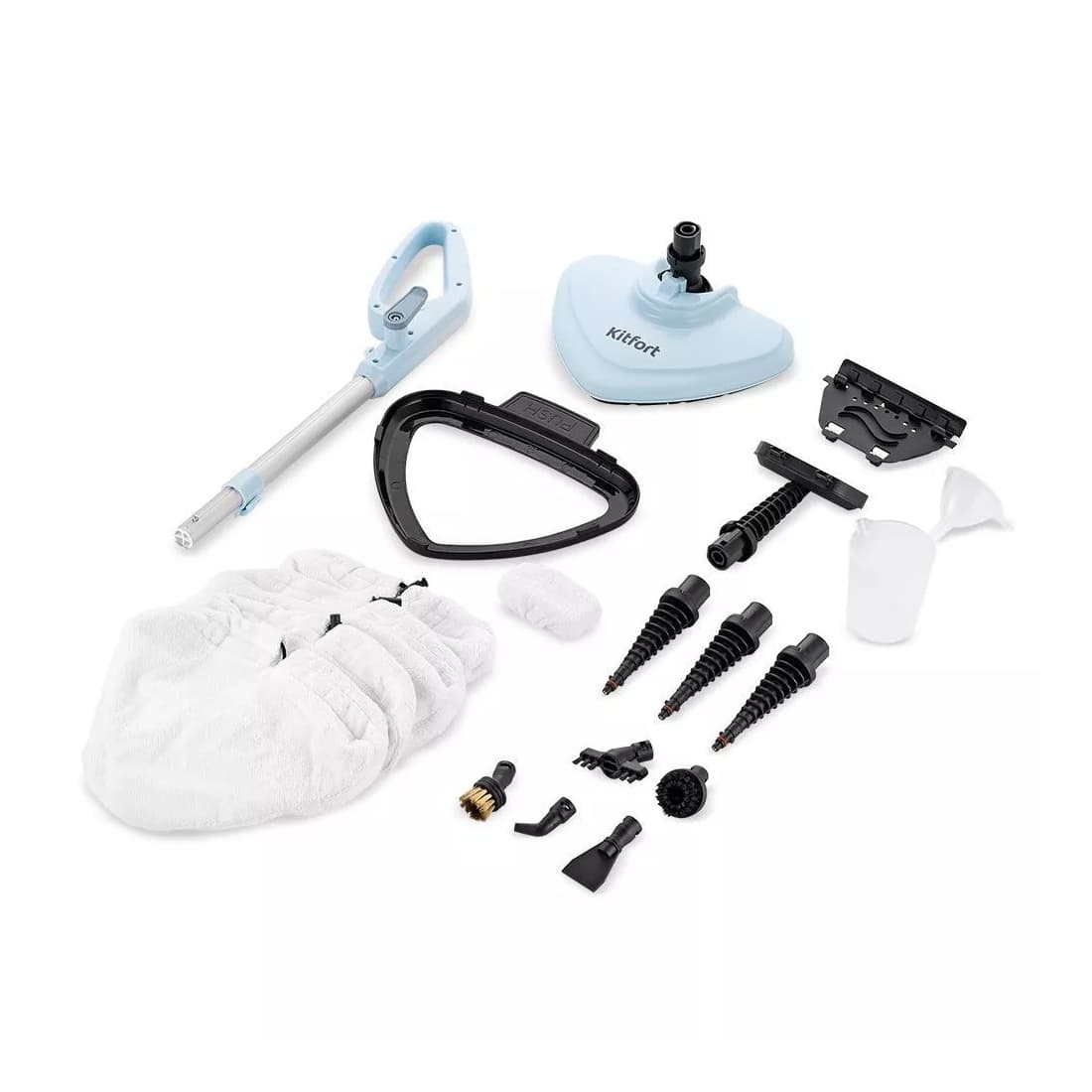 Паровая швабра, Kitfort, КТ-1044, Объем 350 мл, Подача пара 8-35 г/мин, Регулятор мощности, Мощность 1500 Вт, Длина шнура 8м, Голубой