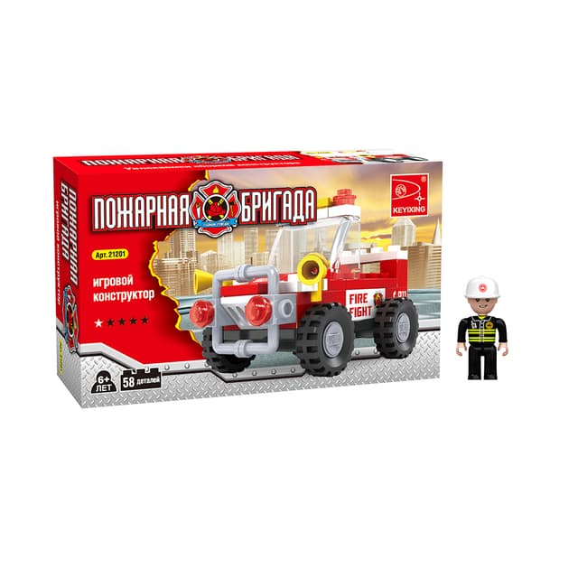 Игровой конструктор, Keyixing, 21201, Пожарная бригада, Внедорожник начальника пожарной охраны, 1 минифигурка, 58 деталей, Цветная коробка
