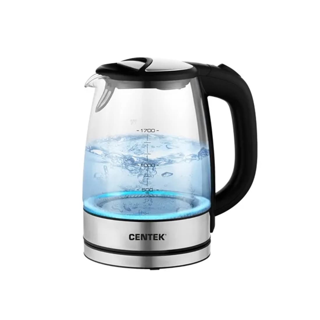 Чайник электрический, Centek, CT-0058, Стекло, 1.7л, 2200W, LED-подсветка, Отделка нерж.