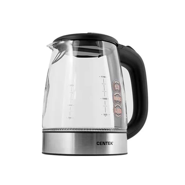 Чайник электрический, Centek, CT-0058, Стекло, 1.7л, 2200W, LED-подсветка, Отделка нерж.