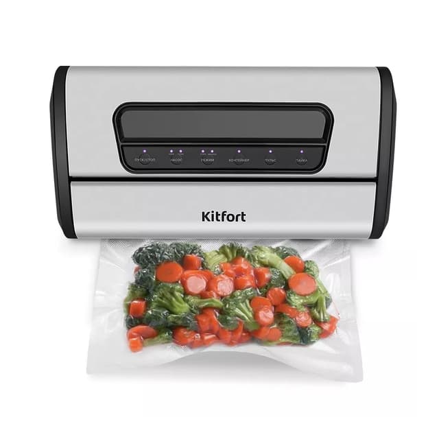 Вакууматор, Kitfort, КТ-1519, Производительность 9 л/мин, Давление сжатия 0.95 Бар, Ширина шва 3 мм, Cеребристый